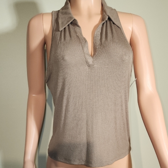 Sweet Romeo Brown Polo Collar Sleeveless Tank - Picture 1 of 8